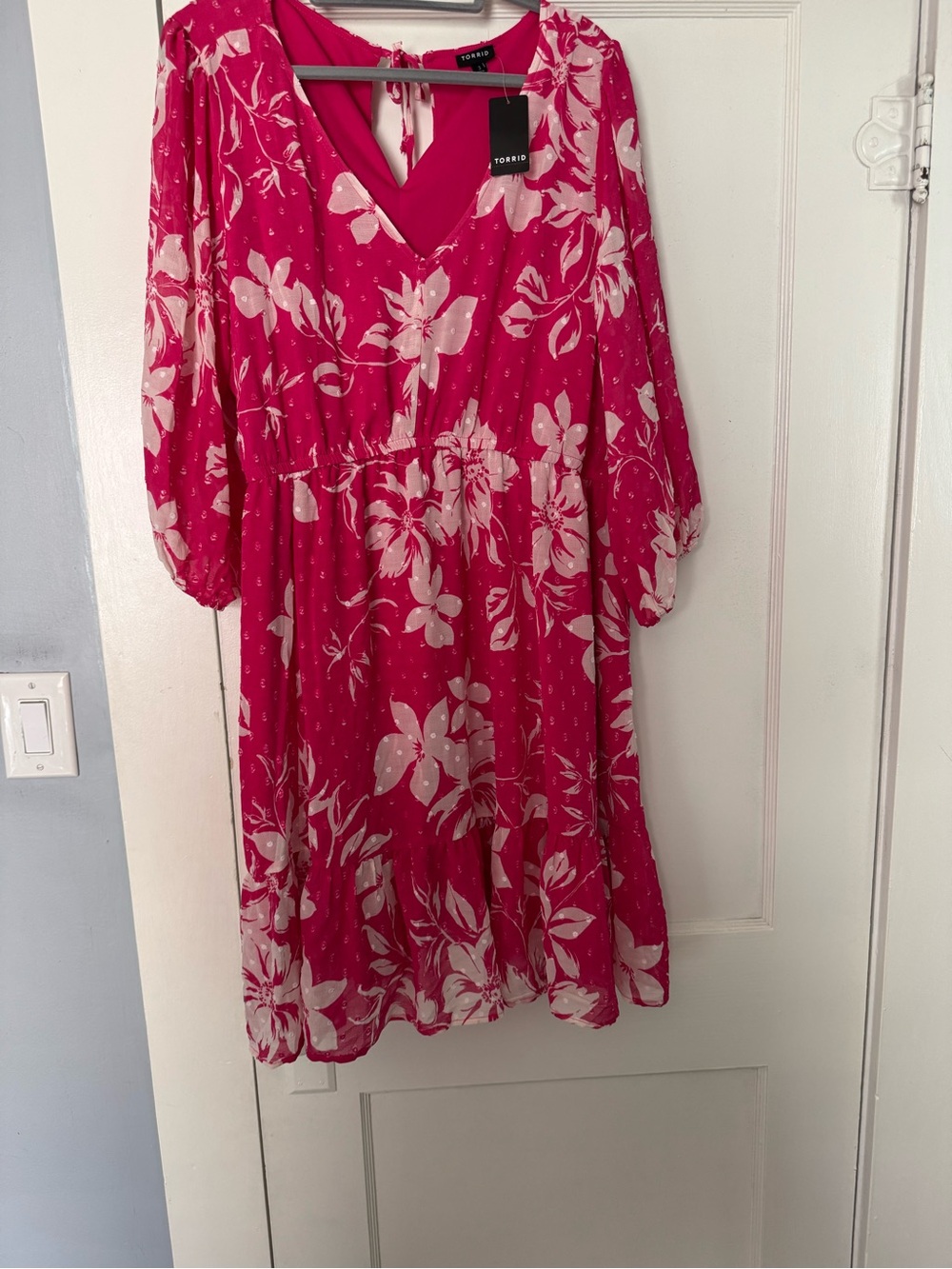 Fuchsia Floral V-Neck Tiered Dress